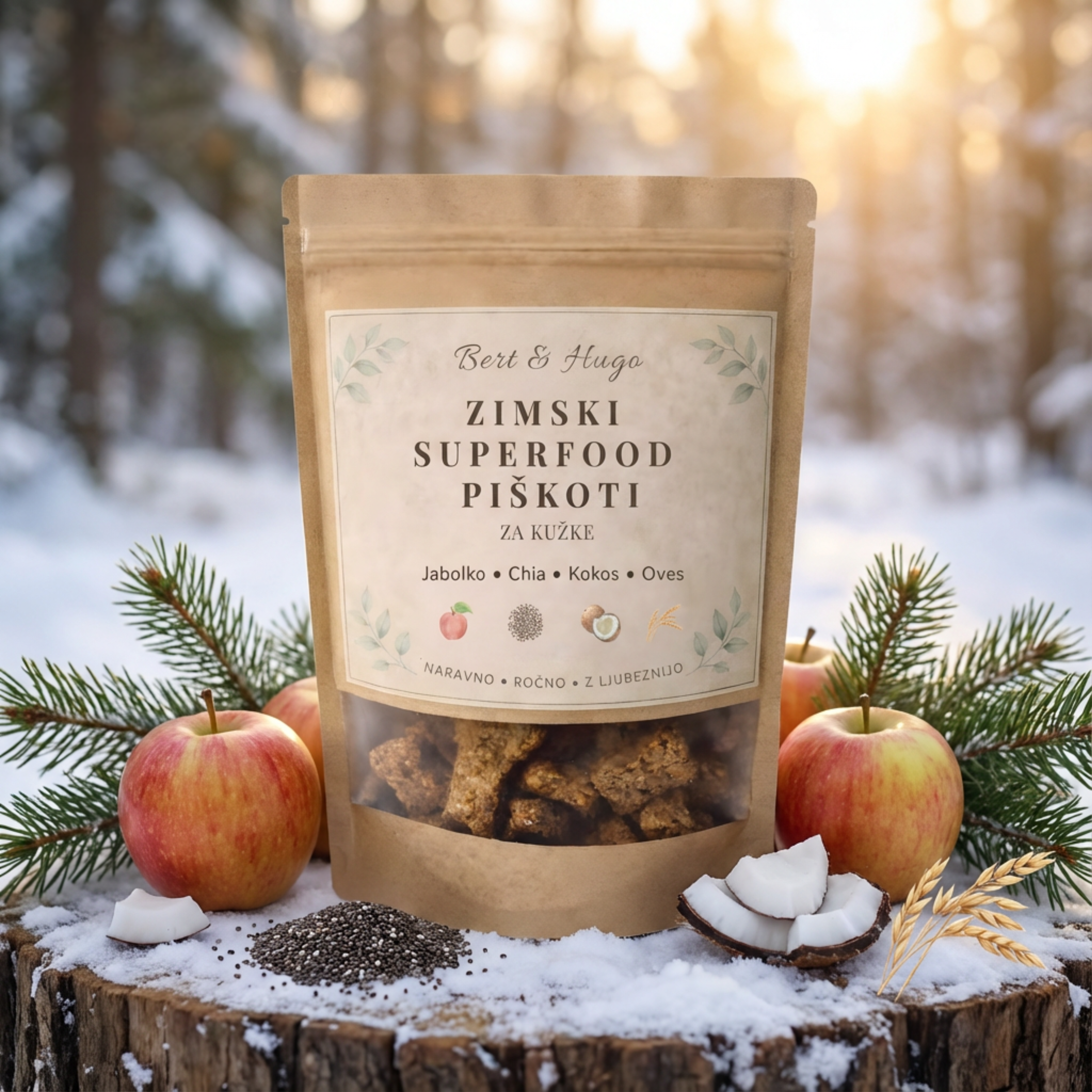 Zimski superfood piškoti za pse – Bert & Hugo