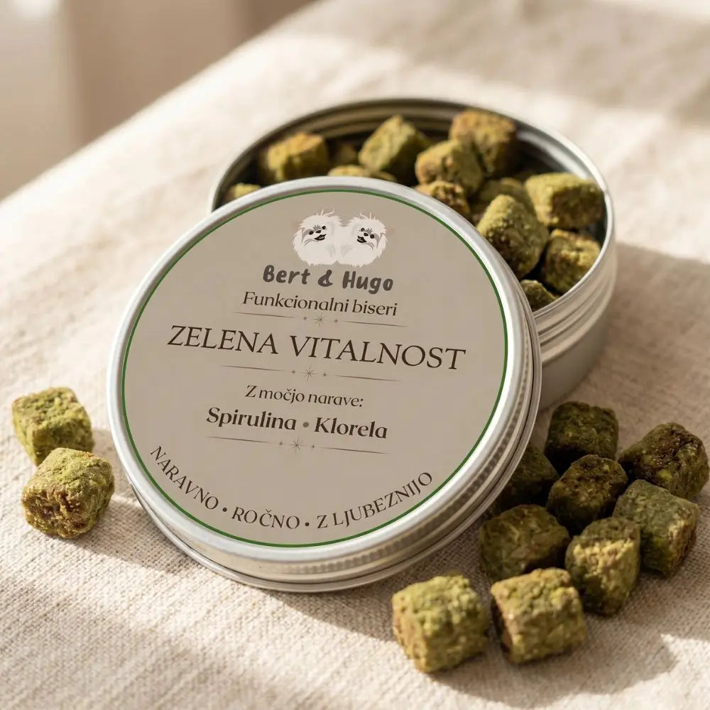 Bert & Hugo Zelena Vitalnost 50g – funkcionalni biseri za pse z BIO spirulino in klorelo