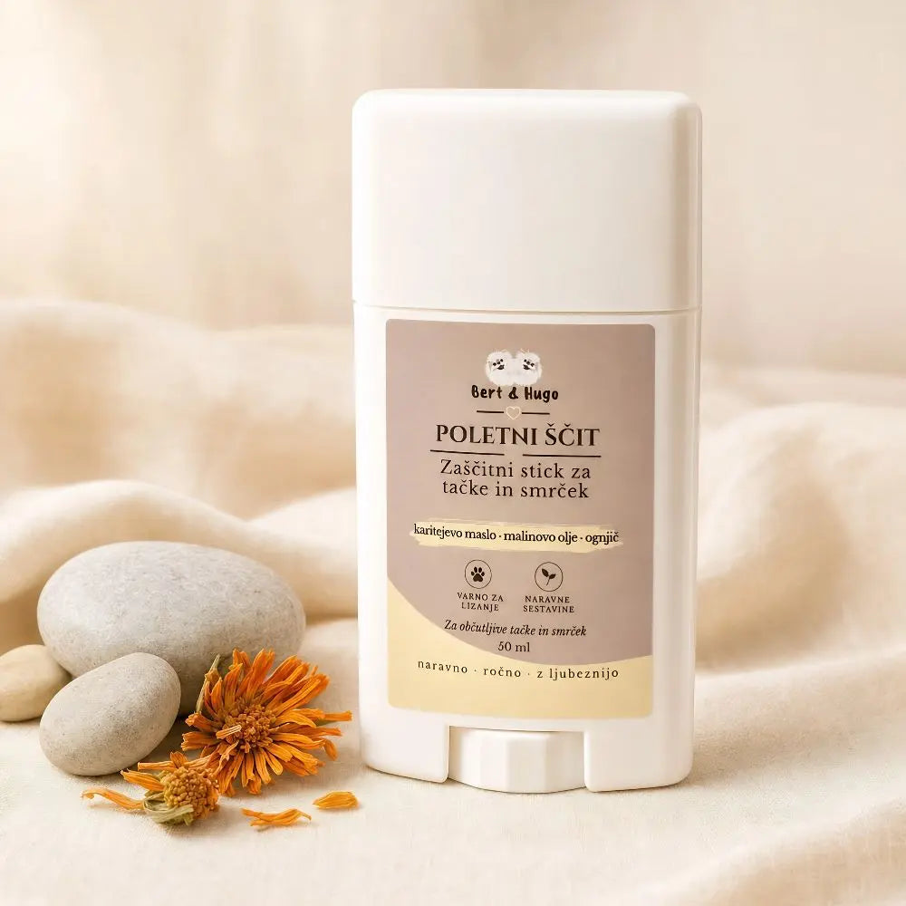 Poletni Ščit™ zaščitni stick za tačke in smrček – Bert &amp; Hugo, 50 ml, belo ozadje
