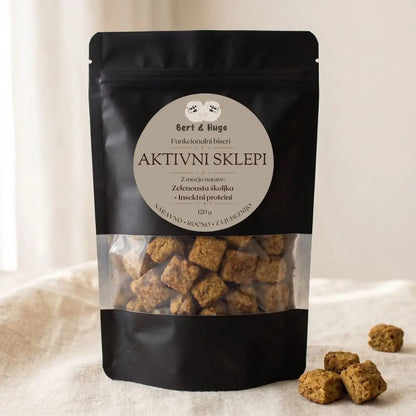 Bert &amp; Hugo Aktivni Sklepi 120g – funkcionalni biseri za sklepe psa, mat črna zip vrečka