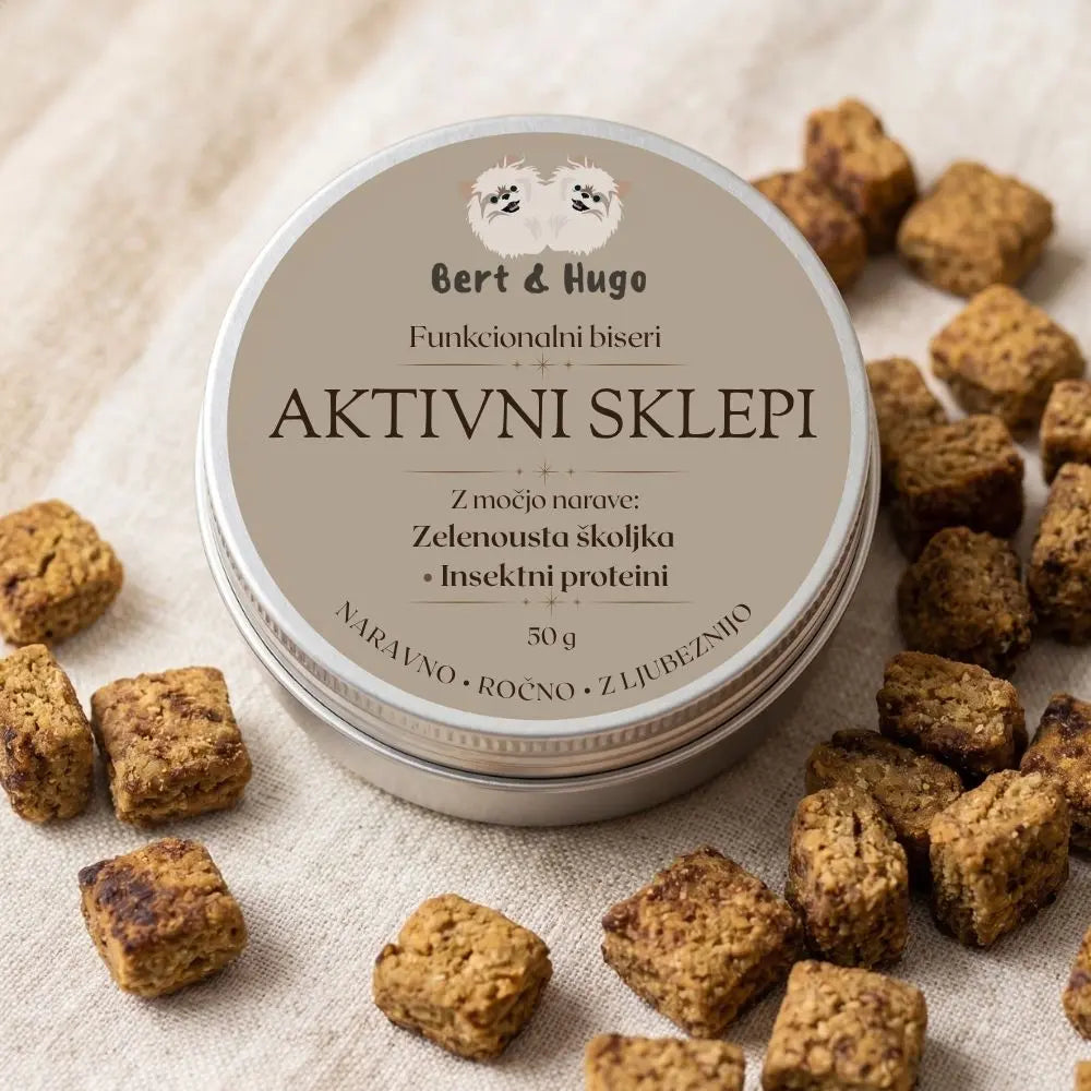 Bert &amp; Hugo Aktivni Sklepi 50g – funkcionalni biseri za sklepe psa z zelenusto školjko in kostno juho
