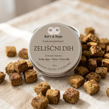 Bert &amp; Hugo Zeliščni Dih 50g – funkcionalni biseri za svež dih psa s peteršiljem in meto
