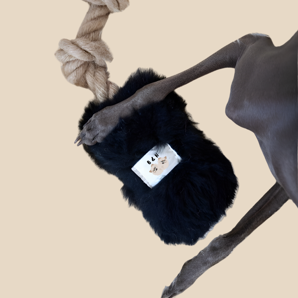 Naravna igrača za vlečenje iz ovčje kože – moč, ki povezuje (črna)