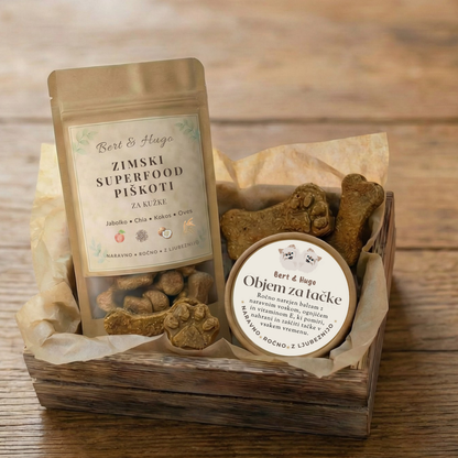 Winter-Set Bert & Hugo: Pfoten-Umarmung & Winter-Superfood-Kekse