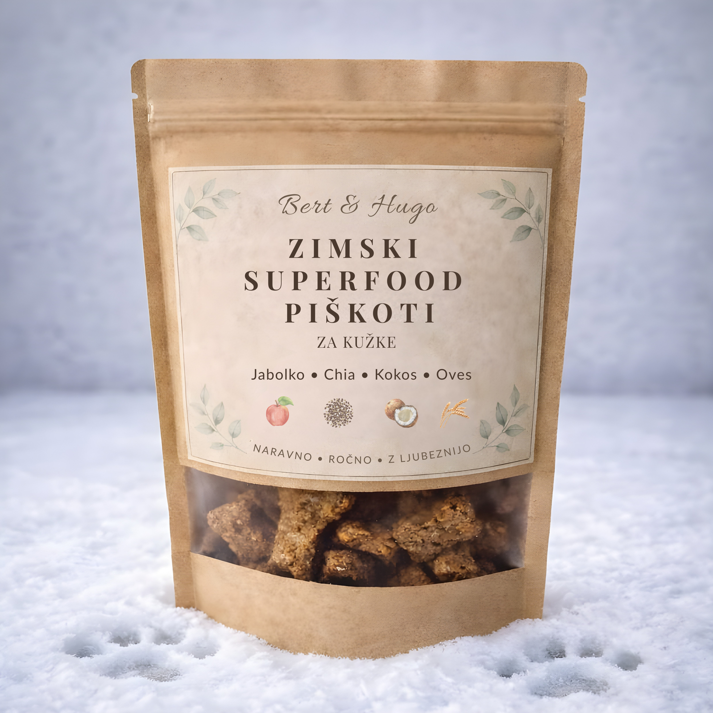 Zimski set Bert &amp; Hugo: Objem za tačke + Zimski superfood  piškoti