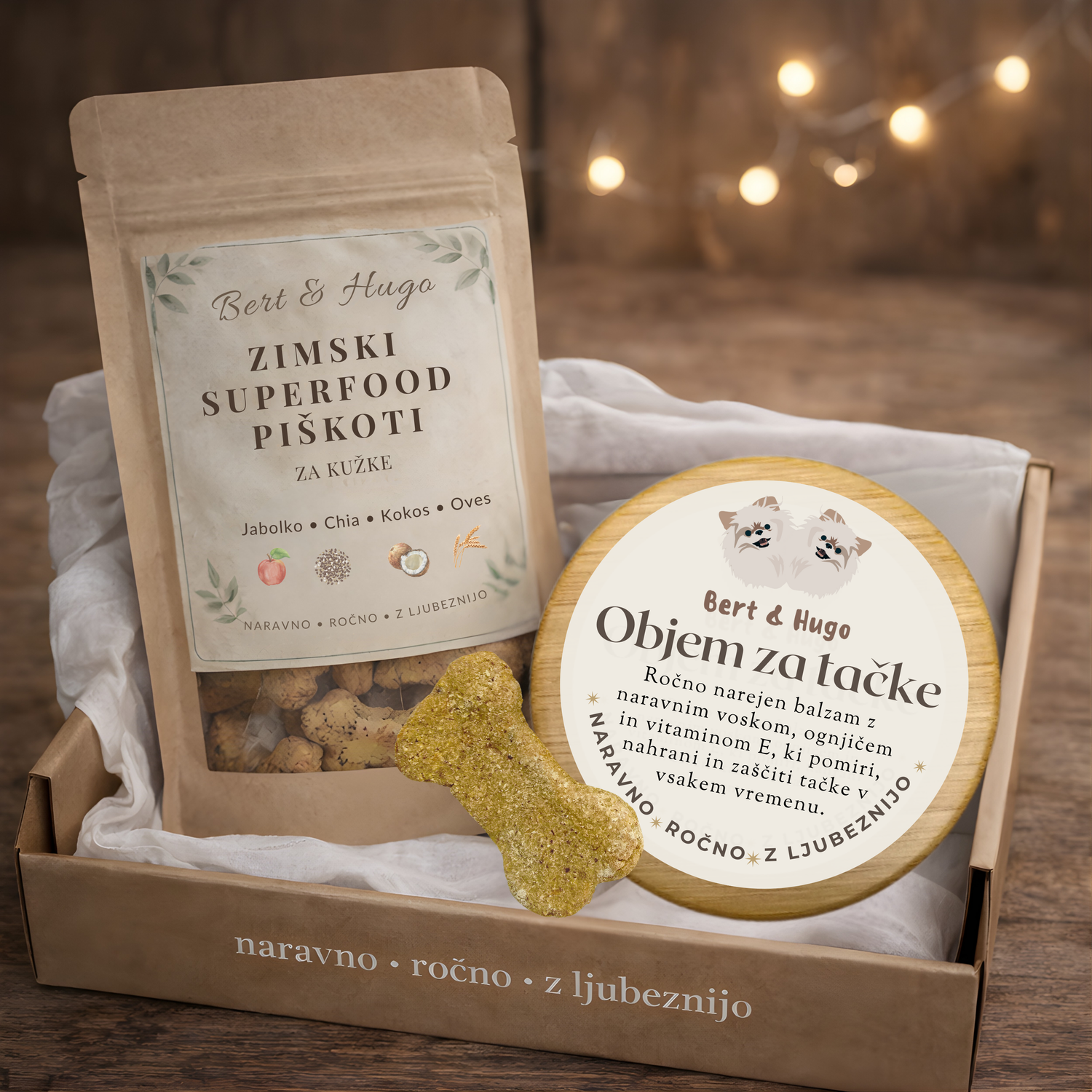 Zimski set Bert &amp; Hugo: Objem za tačke + Zimski superfood  piškoti